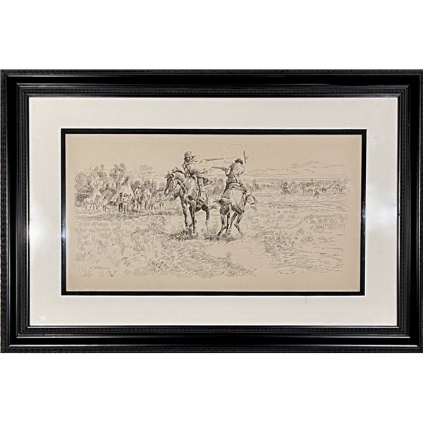 C.M. Russell "Kit Carson In A Horseback Duel" Etching