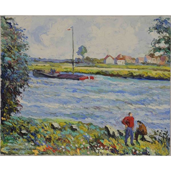 Corinne and Claude Pissarro, Original Oil on Canvas