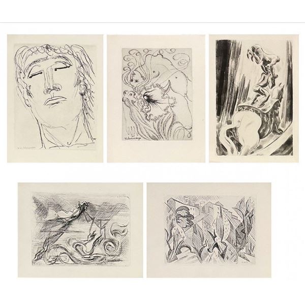 (5) Etchings, Villon, Waroquier, Hugo, Daragnès, Lhote