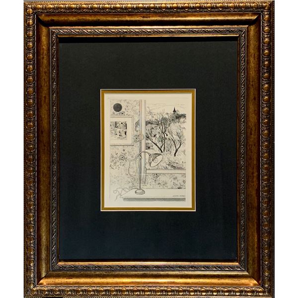 Jacques Maret, Original Etching, "Dreamy Desk"