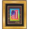 Image 1 : Peter Max, original mixed media, "Flag With Hearts"