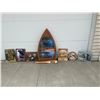 Image 1 : METAL SIGNS AND WOODEN BOAT PICTURE