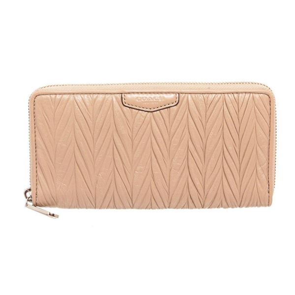 Coach Beige Gathered Leather Zippy Wallet