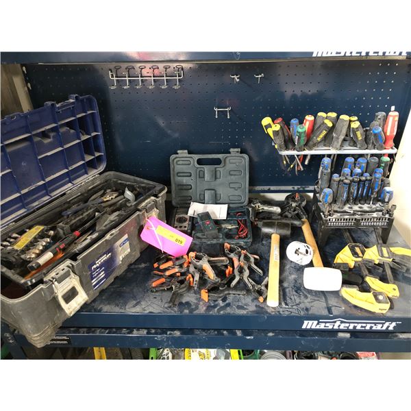 Table top of assorted hand tools - tools box with/contents/screwdrivers/clamps/etc...