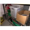 Image 3 : Approx. 4'x2' metal shelving unit & contents - 2 propane tanks/gasoline jerry cans/yard sprinklers/e