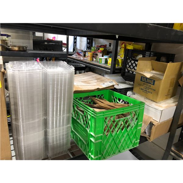 Shelf lot full of assorted food packaging containers & bags