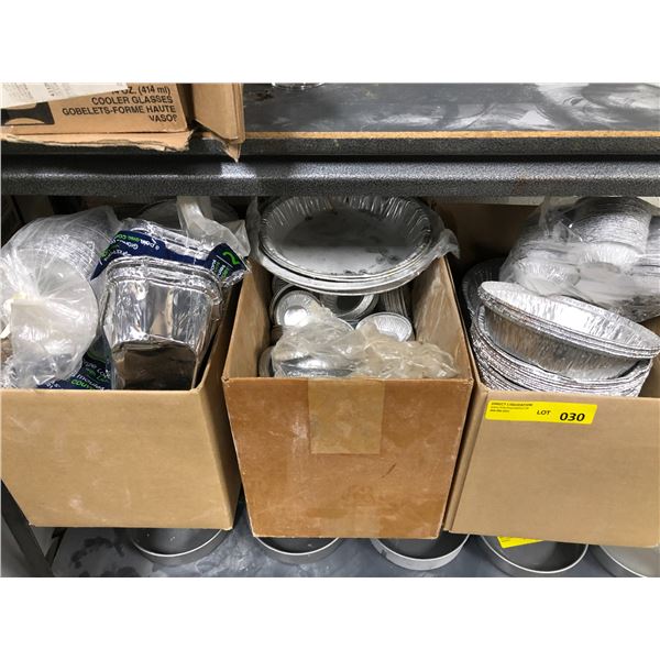 3 boxes of assorted aluminum cooking/baking/tart pans/pie pans/loaf pans