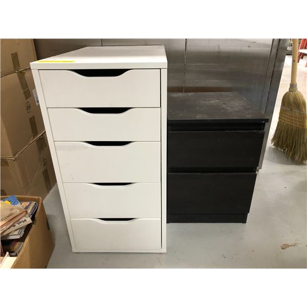 White 5 drawer storage stand & black 2 drawer storage stand