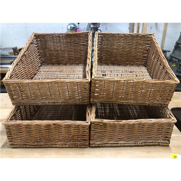 Group of 4 large wicker product display baskets