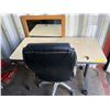 Image 2 : Small rolling contemporary office desk w/ office chair & oak framed mirror