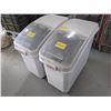 Image 1 : Rubbermaid 2 white plastic rolling dry ingredients storage bins