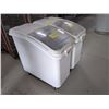 Image 2 : Rubbermaid 2 white plastic rolling dry ingredients storage bins