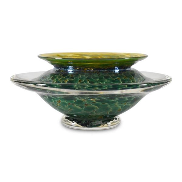 "Large Ikebana Flower Bowl" Hand-Blown Glass Bowl, Hand Signed by GartnerBlade Glass.