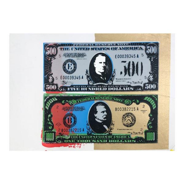 Steve Kaufman (1960-2010) "500 and 1000 Dollar Bills" Hand Signed and Numbered Limited Edition Hand 