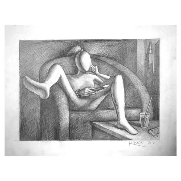 Mark Kostabi "She's In Control" Hand Signed Original Artwork with COA.