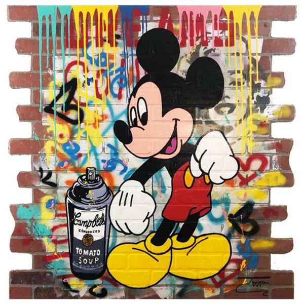 Jozza, "Mickey's Tomato Soup" Hand Signed Original Mixed Media on Board with COA.
