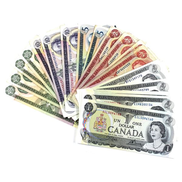 Group Lot of Bank of Canada Multi-coloured Series $1, $2, $5, $10 & $20 Notes - 16x $1, 8x $2, 2x $5