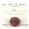 Image 1 : 1956 Canada 1-cent ICCS Certified MS-65 Red.