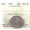 Image 1 : 1947 Canada 25-cent ICCS Certified MS-60.