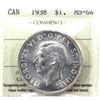 Image 1 : 1938 Canada Silver $1 ICCS Certified MS-64.