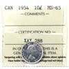 Image 1 : 1954 Canada 10-cent ICCS Certified MS-65.
