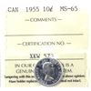 Image 1 : 1955 Canada 10-cent ICCS Certified MS-65.