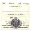 Image 1 : 1940 Canada 10-cent ICCS Certified MS-65.