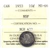 Image 1 : 1953 Canada 10-cent NSF ICCS Certified MS-66.