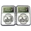 Image 1 : 2x 2016 China 1oz Fine Silver Pandas NGC Certified MS-70 Early Releases - Struck at Shenzhen & Shang