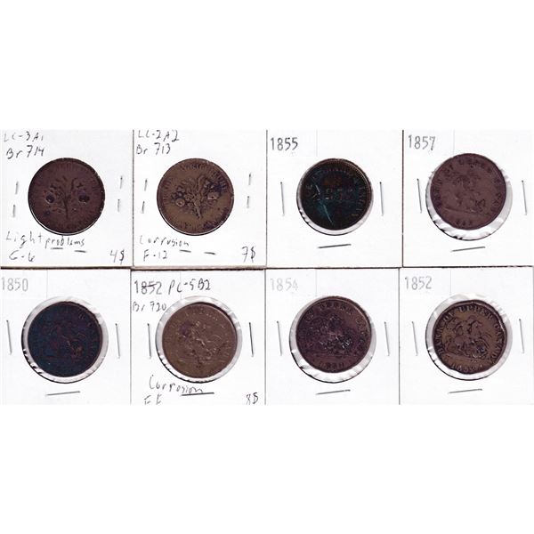 Lot of 8x Assorted Canada Bank Tokens. Includes LC-3A1, LC-2A2, PE-7A1, PC-5D, PC-5A, PC-5B2, PC-5C1