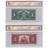Image 2 : 1937 $1 & $2 Notes: 1937 $2 BC-22c Coyne-Towers, J/R 5012283, BCS VF-30 & 1937 $1 BC-21c, Gordon-Tow