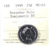 Image 1 : 1999 November Mule 25-cent ICCS Certified MS-65 NBU