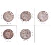 Image 2 : Lot of 5x Canada 50-cent coins: 1937 VF-30, 1938 F-15, 1939 VF-30, 1947 C7R VF-20 & 1954 EF-40. 5pcs
