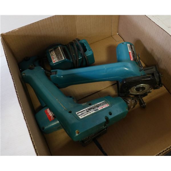 TWO MAKITA SAWS AND A DRILL W/BATTERY CHARGER