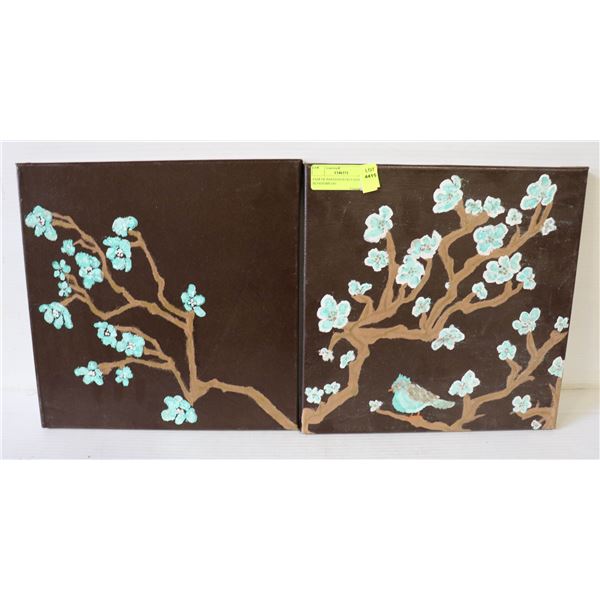 PAIR OF PAINTINGS ON CANVAS OF BLOSSOMS ON