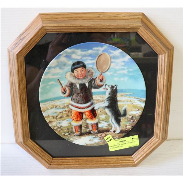  BEATING THE DRUM  NATIVE ART PLATE IN FRAME