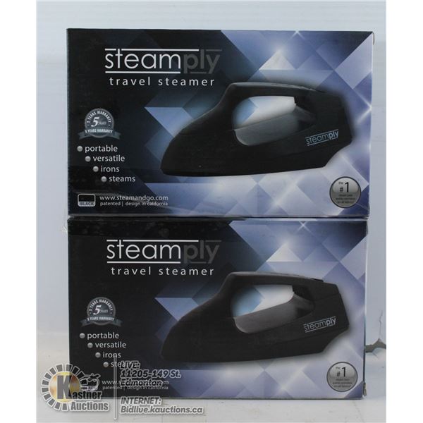 LOT OF 2 NEW STEAMPLY BLACK TRAVEL STEAMERS