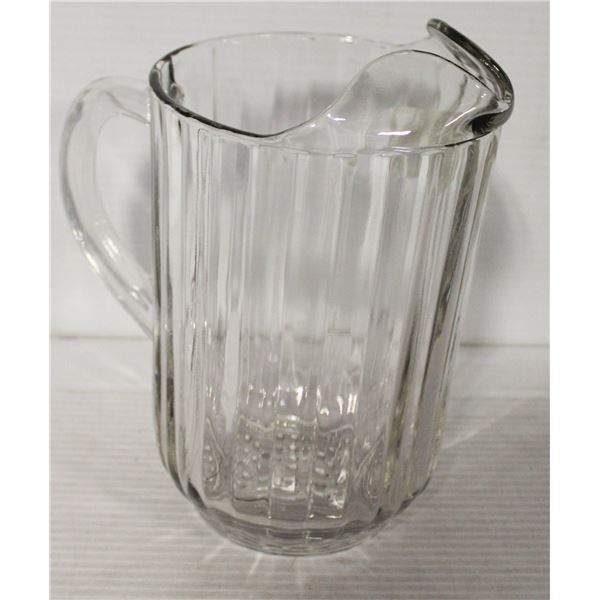 9  TALL HEAVY GLASS PITCHER 1980'S