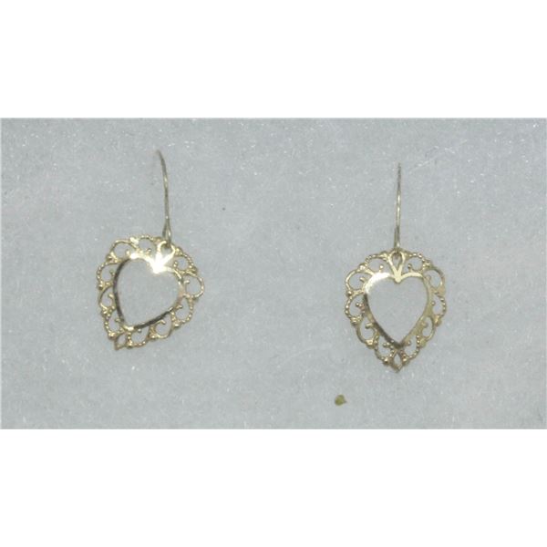 14K GOLD ORNATE HEART EARRINGS APROX 1CM