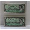 Image 1 : 2-SEQUENTIAL 1954 CANADA $1 BANKNOTES