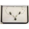 Image 1 : SILVER TONED NECKLACE & EARRING SET WITH DARK