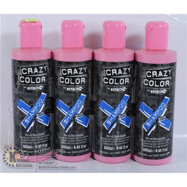 LOT OF 4 CRAZY COLOR BLUE SHAMPOO. 250 ML PER