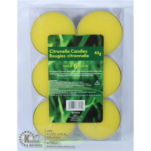 6 PACK OF 43G CITRONELLA CANDLES