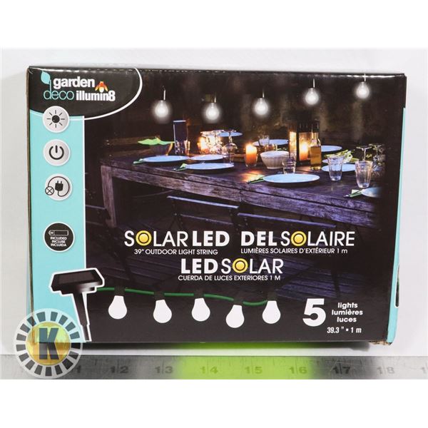 NEW 39 SOLAR OUTDOOR LIGHT STRING, 5 LIGHTS ON ST