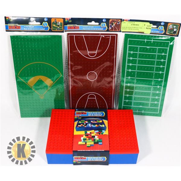 NEW BLOCK STORAGE CASE + 3 SPORTS THEME PLATES