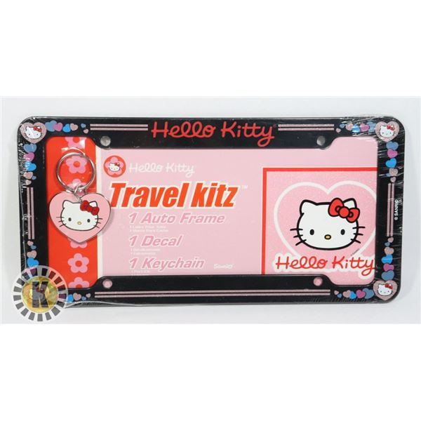 HELLO KITTY TRAVEL SET HAS LICENSE PLATE COVER,