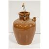Image 1 : ANTIQUE BROWN CROCK WITH WOODEN HANDLE