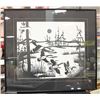 Image 1 : GEESE FLYING BLACK & WHITE NATIVE FRAMED PRINT SIGNED (#113/200)
