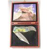 Image 1 : ENGRAVED EAGLE FOLDING KNIFE IN WOOD CASE +