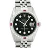 Image 1 : Rolex Mens Stainless Steel Black Diamond & Ruby 36MM Datejust Wristwatch Oyster